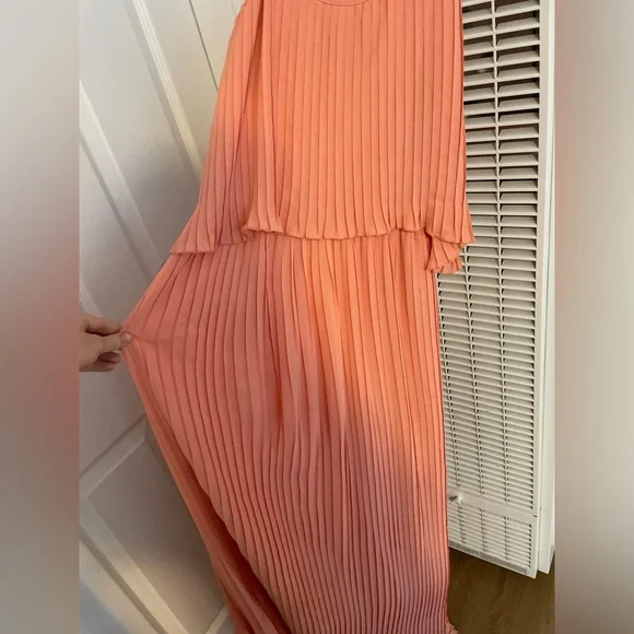 Lovers + Friends Long Orange Pleated California Girl Dress in Coral - Picture 4 of 12